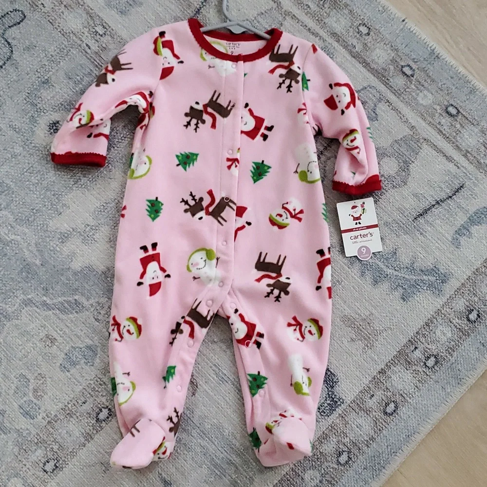 NWT Carter's Pink Fleece Baby Girl Christmas Holiday Pajamas Outfit Sz9m